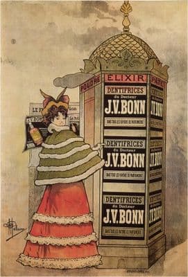 Vintage Elixir Dentifrices du Doctur J.V.Bonn, toothpaste Advertising Poster.