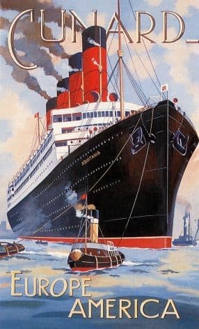 Vintage English poster - Cunard, Europe-America