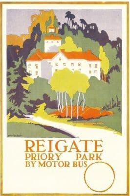 Vintage English poster - Reigate, London bus poster