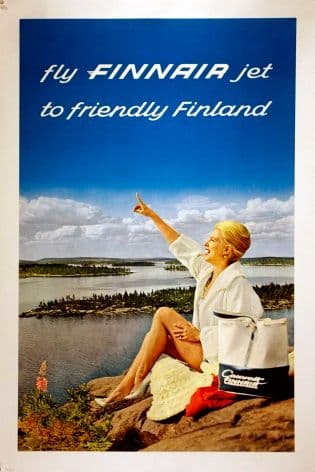 Vintage Finnair Travel Poster.