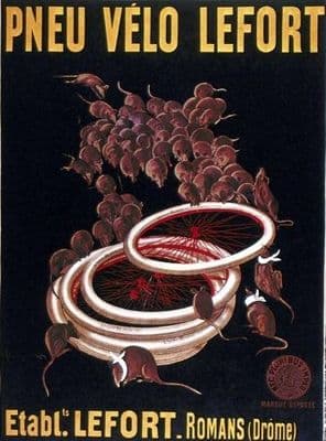 Vintage French cycling advertisment poster - Lefort bicycle tyres