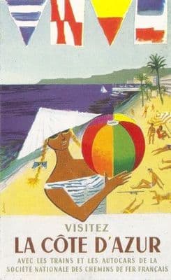 Vintage French Railways poster 'La Cote D'Azur' 1957