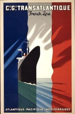 Vintage French shipping poster - Transatlantique. French line 1937