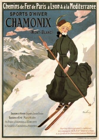 Vintage French skiing poster - Chamonix 1905
