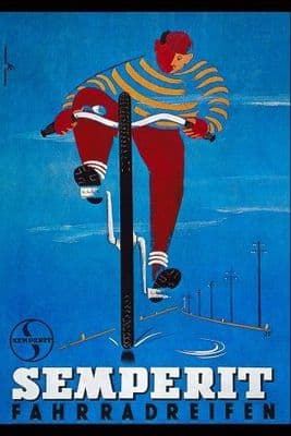 Vintage German cycling poster - Samperit unicycles