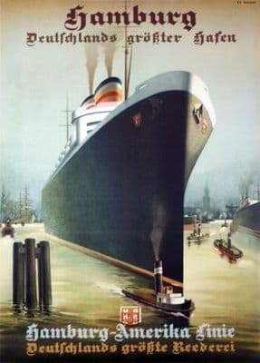 Vintage German shipping poster - Hamburg-Amerika linie