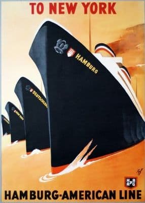 Vintage German shipping poster - To New York