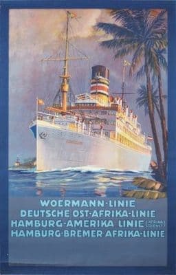 Vintage German shipping poster -  Woermann line 1923