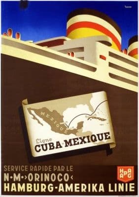 Vintage Hapag travel poster - Cuba, Mexique