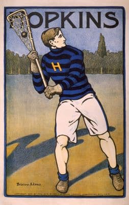 Vintage Hopkins University Lacrosse Poster by Bristow Adams c.1905