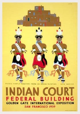 Vintage Indian Court Federal Building Poster. San Francisco, North America.