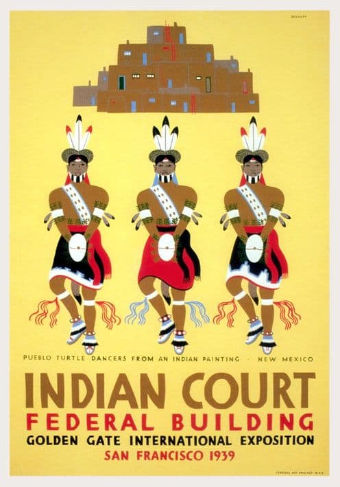 Vintage Indian Court Federal Building Poster. San Francisco, North America.