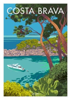Vintage inspired Costa Brava Spanish travel poster, Stephen Millership