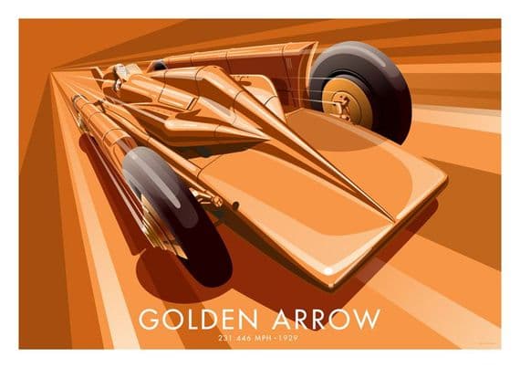 Vintage Inspired Golden Arrow Car Poster by Stephen Millership. Henry Segrave Land Speed Record 1929