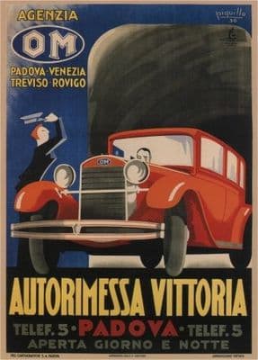 Vintage Italian car advertisement poster - Autorimessa Vittoria
