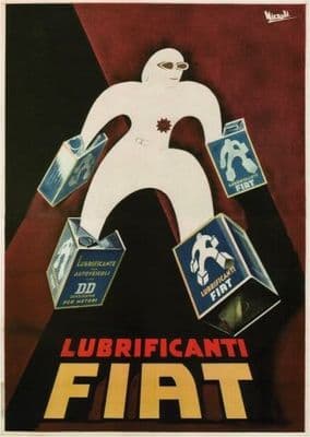 Vintage Italian car advertisement poster - Lubrificanti Fiat