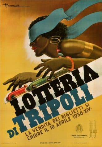 Vintage Italian Lotteria Di Tripoli Advertising Poster.