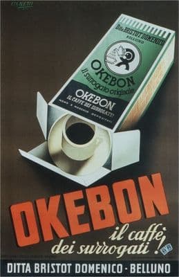 Vintage Italian Okebon Advertisement Poster. OKEBON caffè - Ditta. Bristot Domenico Belluno (Okebon coffee) Cignetti, Michelangelo, 1951