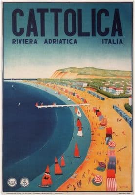 Vintage Italian travel poster, catolica riviera adriatica italia