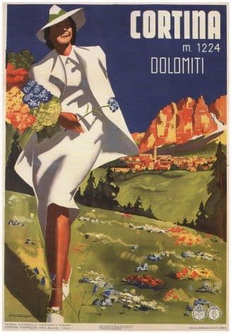 Vintage Italian travel poster - Cortina Dolomiti
