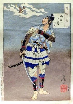 Vintage Japanese poster - Blue and white samurai
