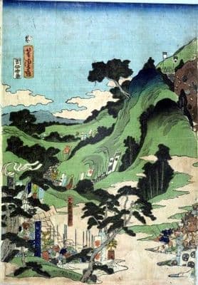 Vintage Japanese poster - Green mountainside