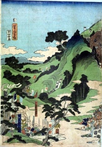 Vintage Japanese poster - Green mountainside