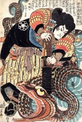 Vintage Japanese poster - Jiraiya samurai and Snake