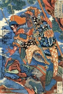 Vintage Japanese poster - Red samurai with antlers