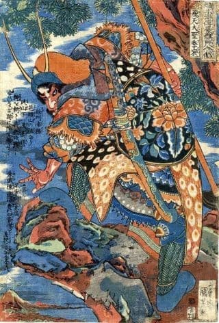 Vintage Japanese poster - Red samurai with antlers