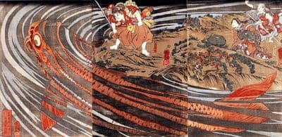 Vintage Japanese poster - Samurai and sea monster