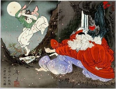 Vintage Japanese poster - Samurai attacking old samurai
