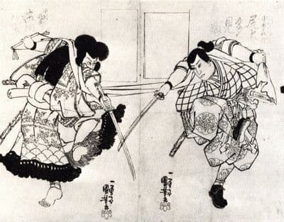 Vintage Japanese poster - Samurai sword battle