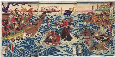 Vintage Japanese poster - Samurai war at sea