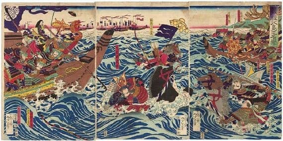 Vintage Japanese poster - Samurai war at sea