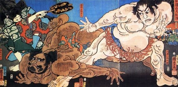 Vintage Japanese poster - Samurai warriors fighting