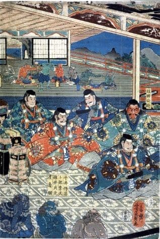 Vintage Japanese poster - Samurai warriors meditating