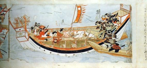 Vintage Japanese samurai poster - Battle at sea