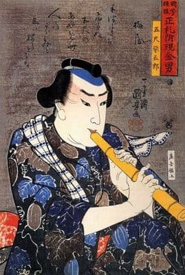 Vintage Japanese samurai poster - Shakuhachi