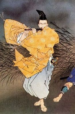 Vintage Japanese samurai poster - Shakuhachi flute