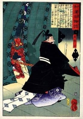 Vintage Japanese samurai warrior poster - Black kimono