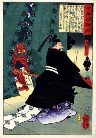 Vintage Japanese samurai warrior poster - Black kimono