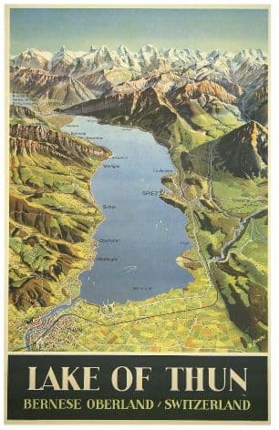 Vintage Lake of Thun Switzerland Travel Poster