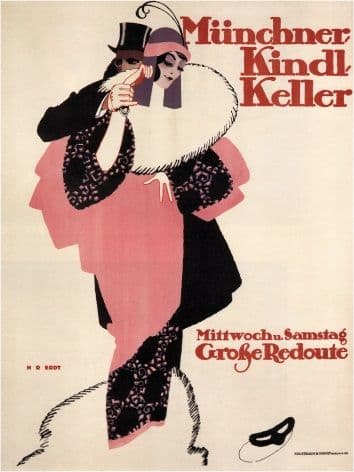 Vintage Munchner Kindl Keller Grobe Redoute German Dance Advertising Poster.