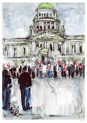Vintage Northern Ireland poster - Flag protests, City Hall