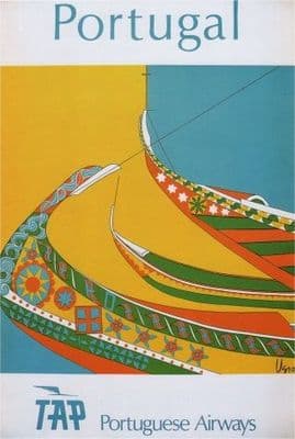 Vintage Portuguese poster - TAP,  Portuguese Airways (1960)
