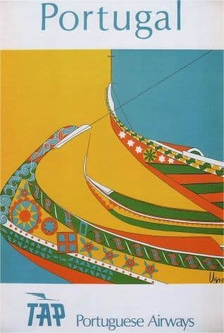 Vintage Portuguese poster - TAP,  Portuguese Airways (1960)