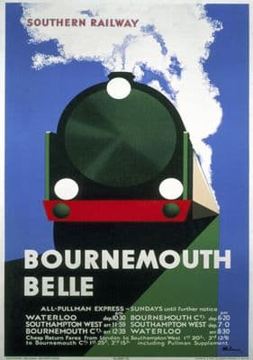 Vintage Poster Bournemouth Belle Rail Train 1933