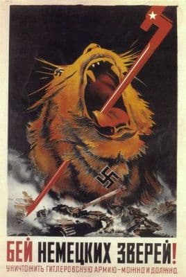 Vintage Russian poster - Beat the German beasts!