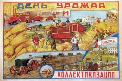 Vintage Russian poster - Day of harvest and collectivisation.